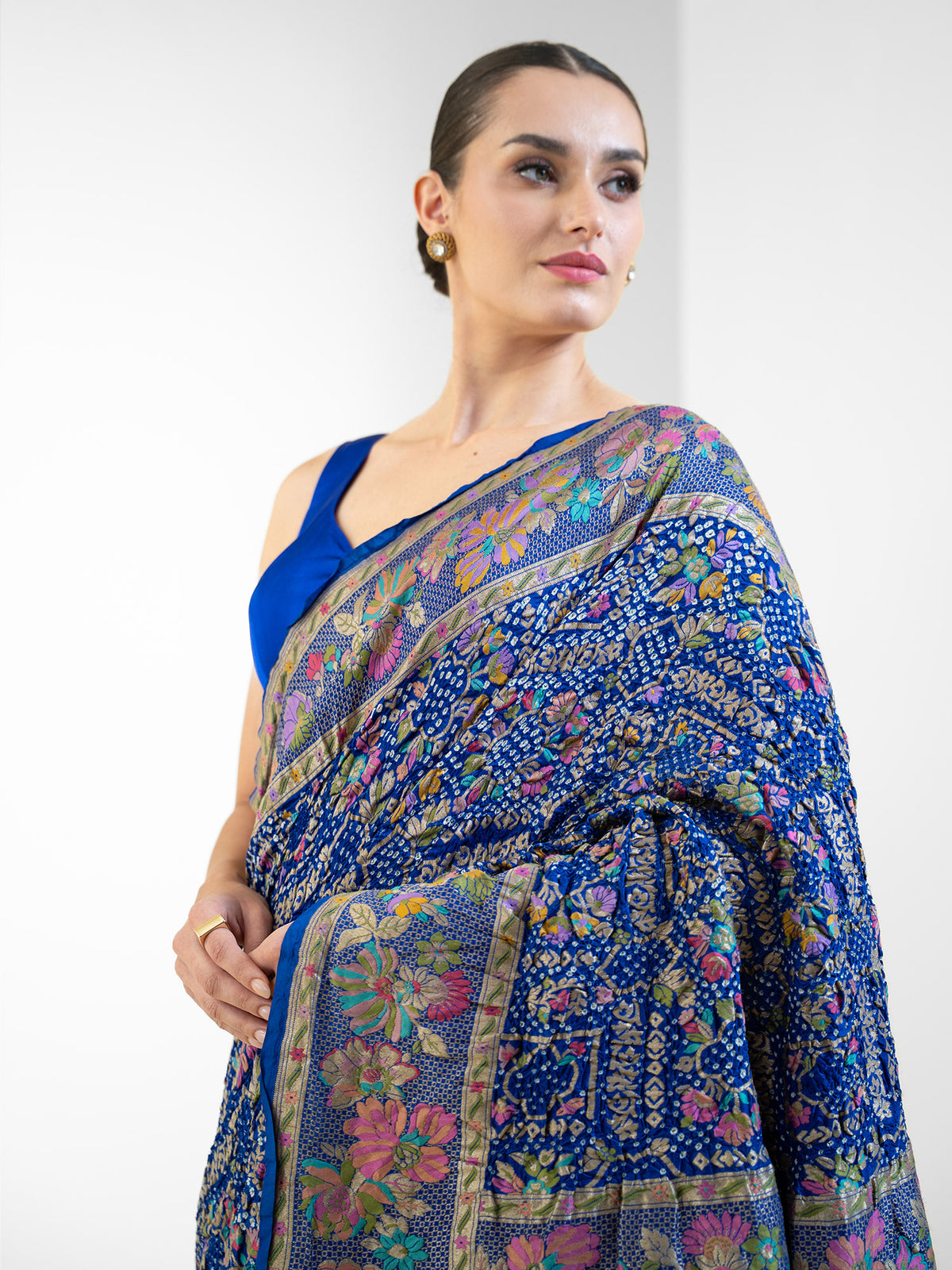 Midnight Blue Meenakari Bandhani Silk Handloom Banarasi Saree - Sacred Weaves
