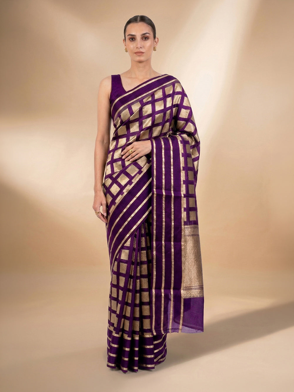 Purple Boota Organza Handloom Banarasi Saree - Sacred Weaves