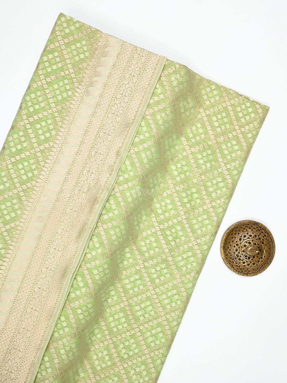 Sea Green Zari Cotton Saree - Sacred Weaves