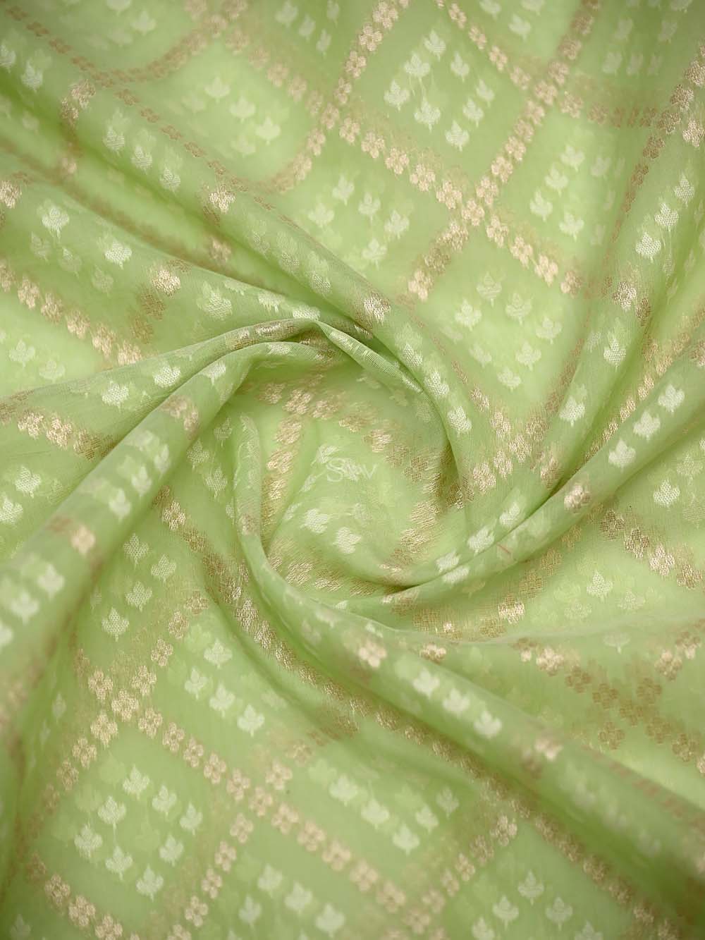Sea Green Zari Cotton Saree - Sacred Weaves