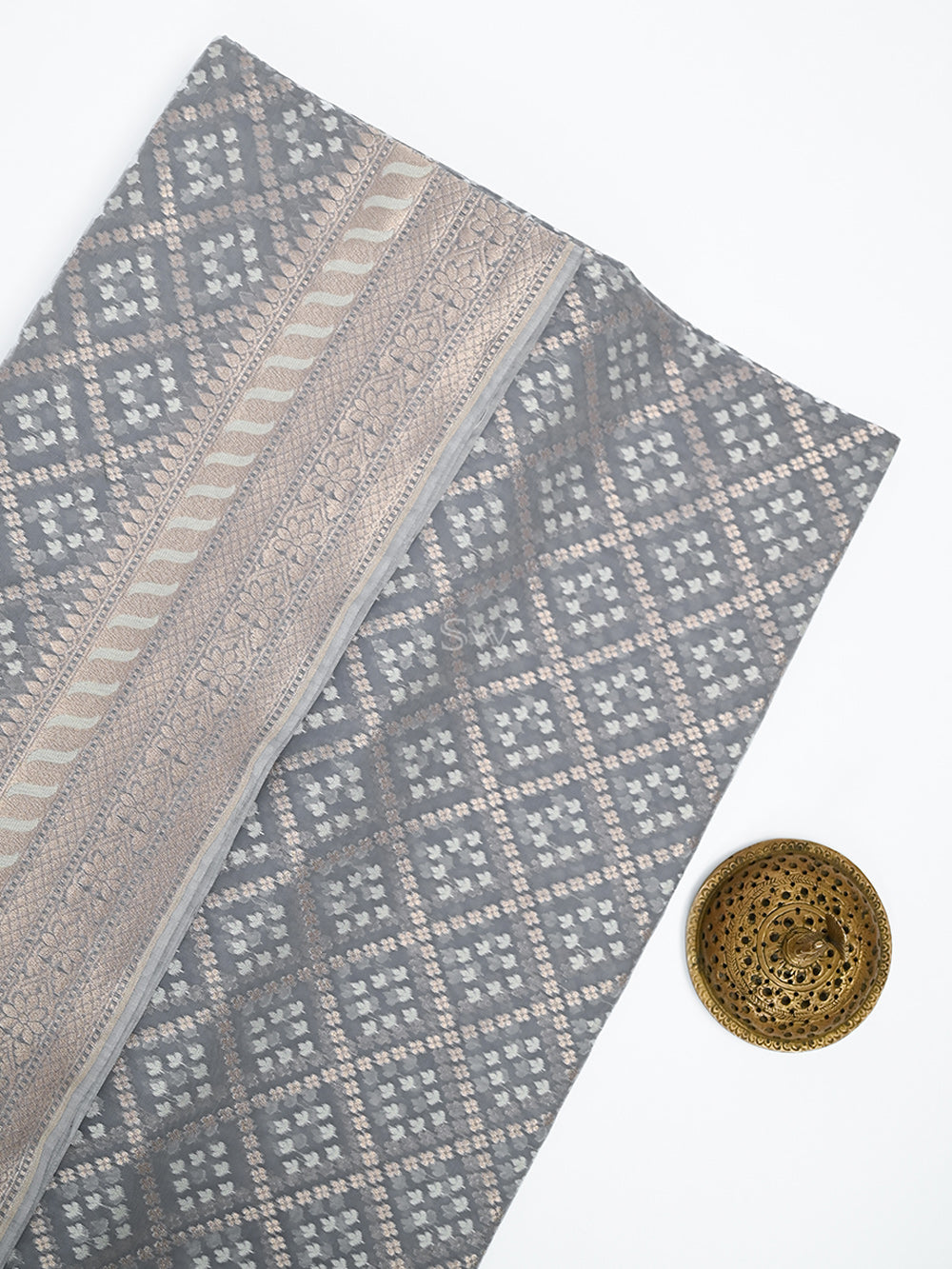 Bluish Grey Zari Cotton Saree - Sacred Weaves