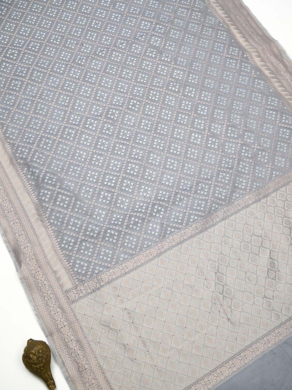 Bluish Grey Zari Cotton Saree - Sacred Weaves