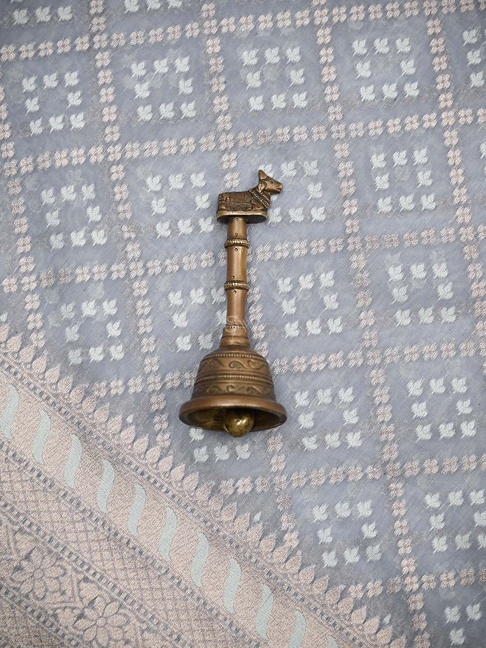 Bluish Grey Zari Cotton Saree - Sacred Weaves