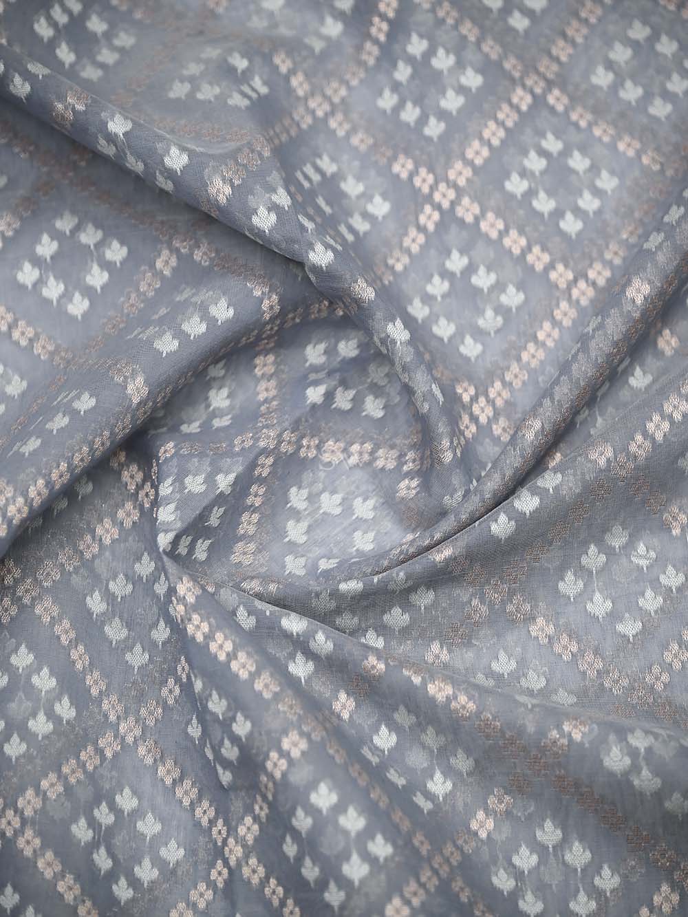 Bluish Grey Zari Cotton Saree - Sacred Weaves