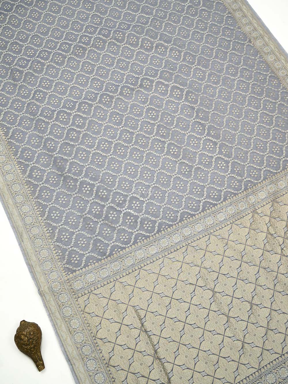 Light Grey Zari Cotton Saree - Sacred Weaves
