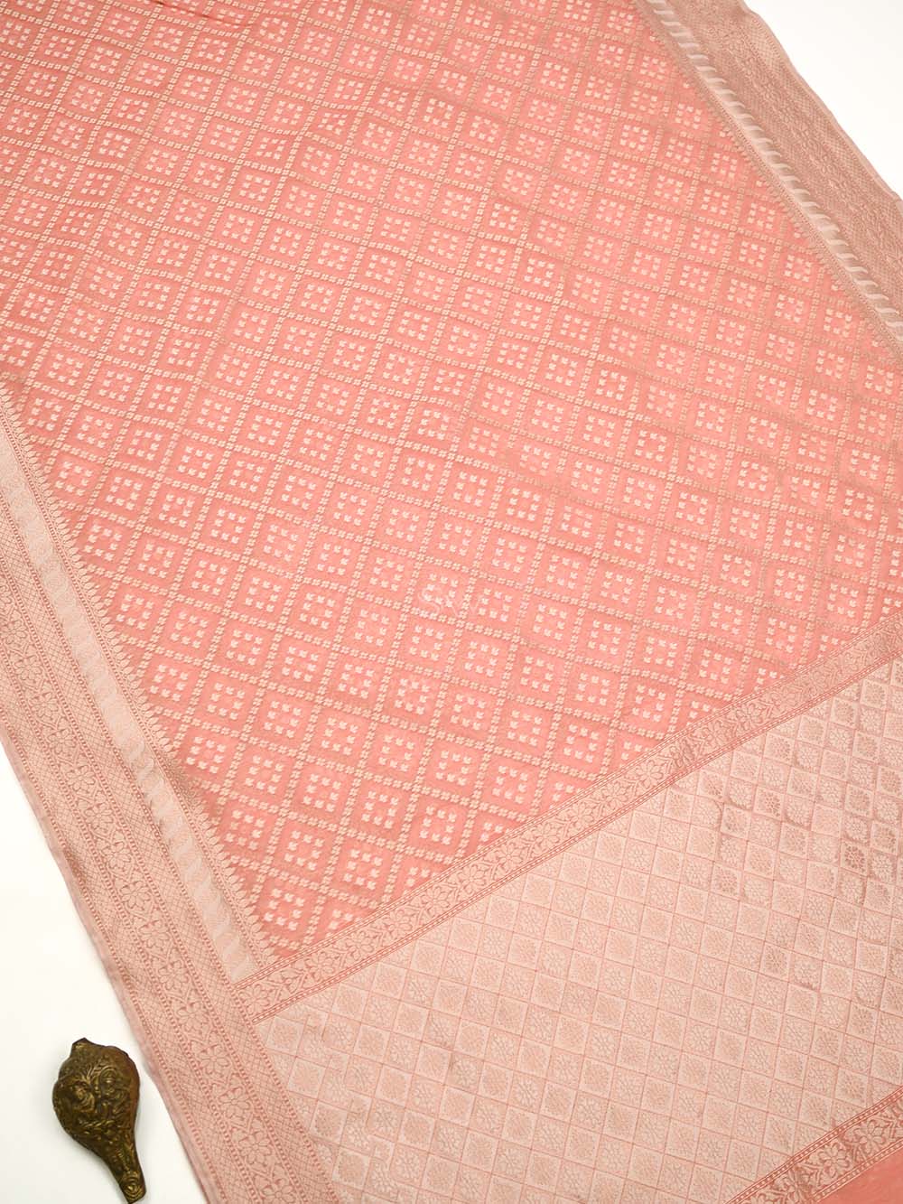 Pastel Pink Zari Cotton Saree - Sacred Weaves