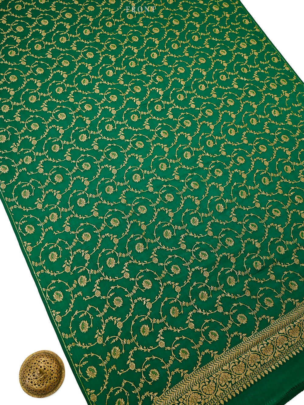 Green Jaal Crepe Silk Handloom Banarasi Suit - Sacred Weaves