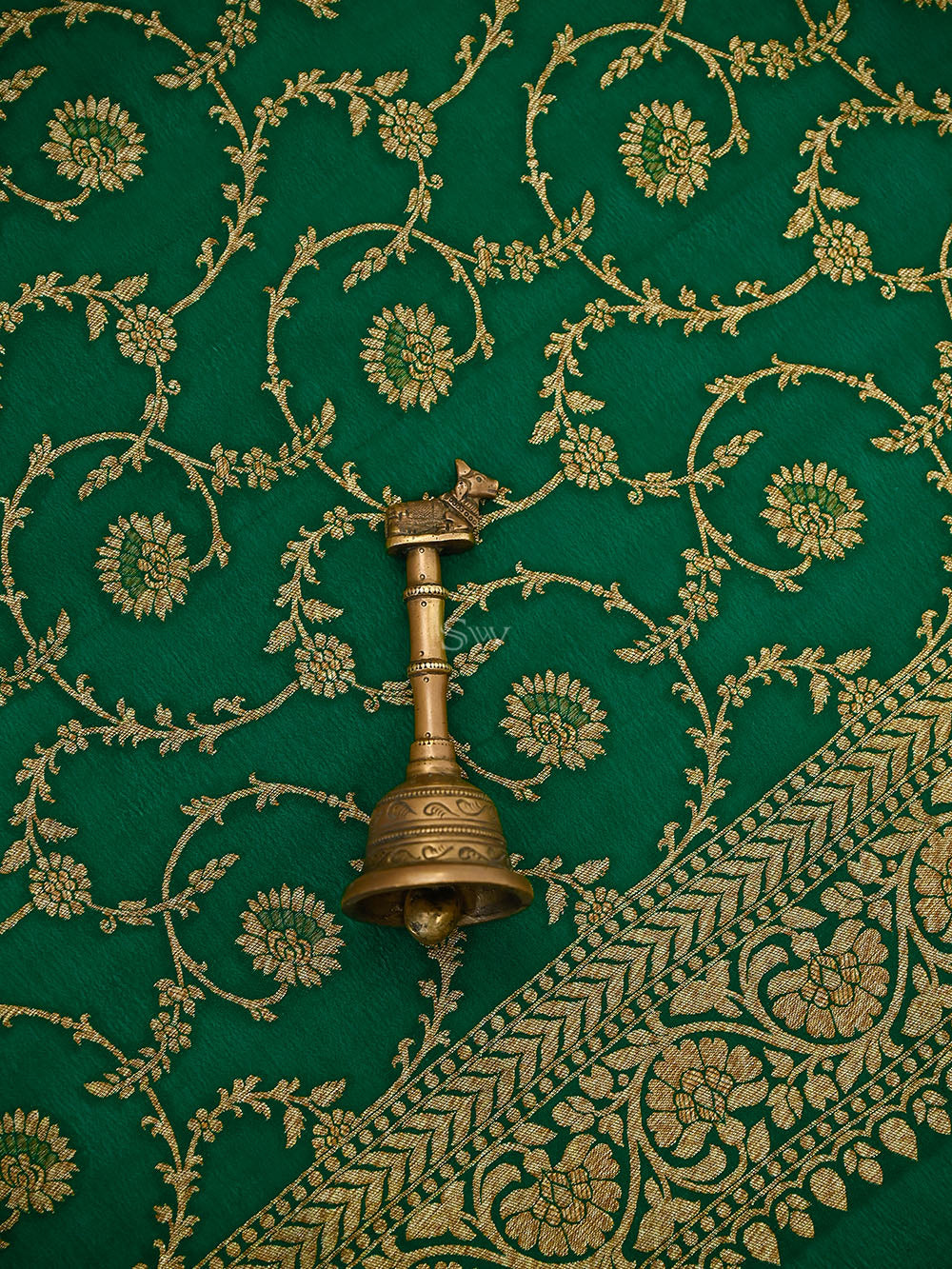 Green Jaal Crepe Silk Handloom Banarasi Suit - Sacred Weaves