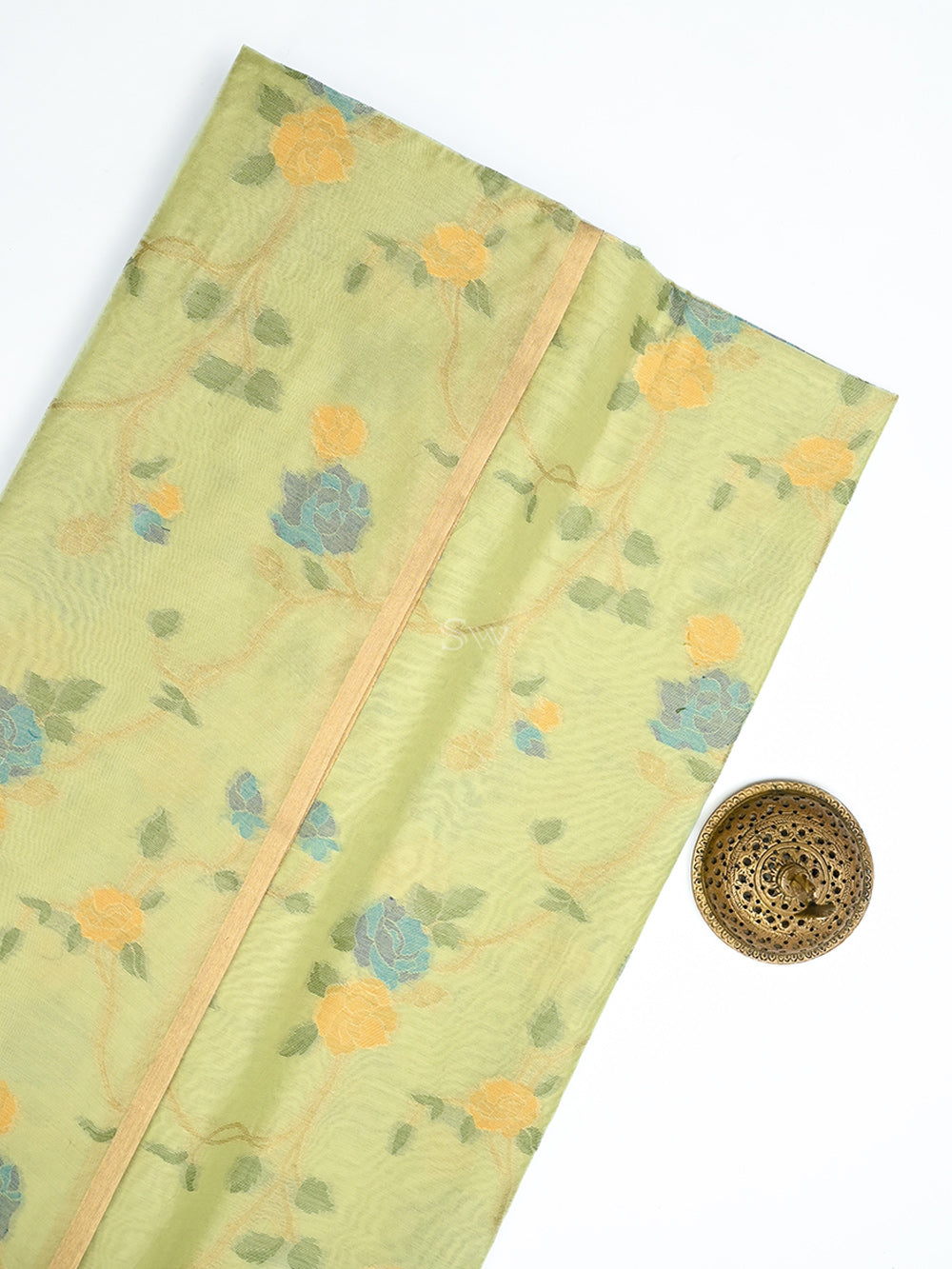 Pista Green Zari Cotton Meenakari Saree