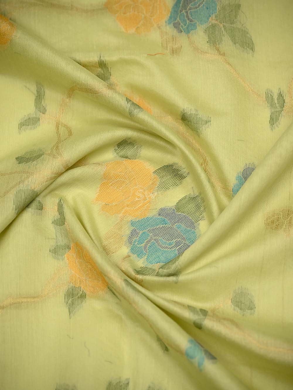 Pista Green Zari Cotton Meenakari Saree