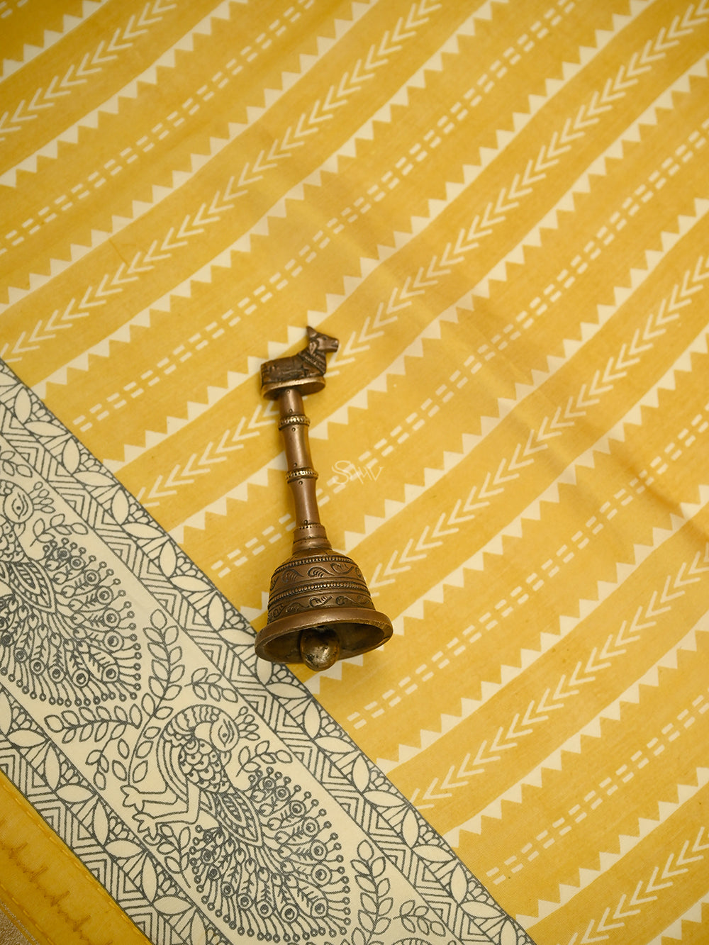 Yellow Printed Chanderi Silk Handloom Banarasi Suit - Sacred Weaves