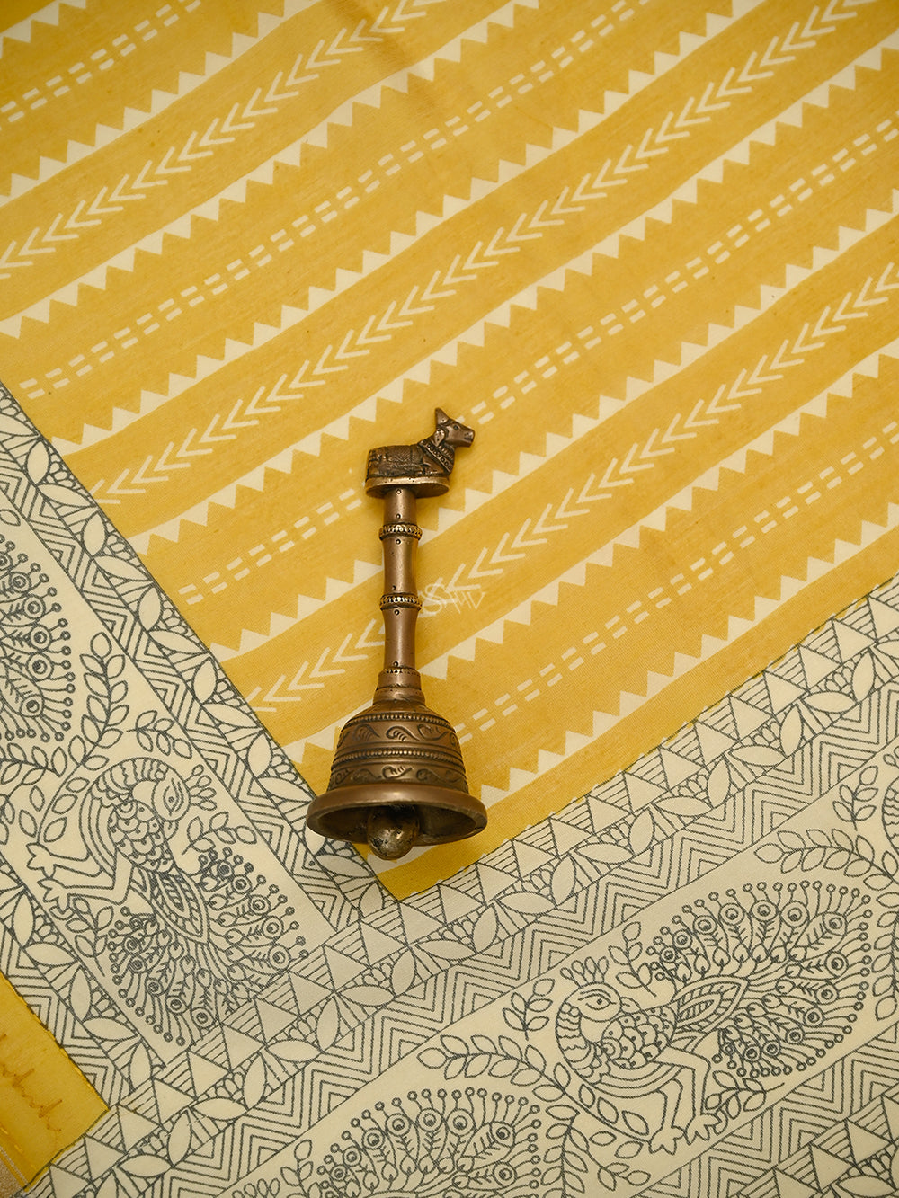 Yellow Printed Chanderi Silk Handloom Banarasi Suit - Sacred Weaves