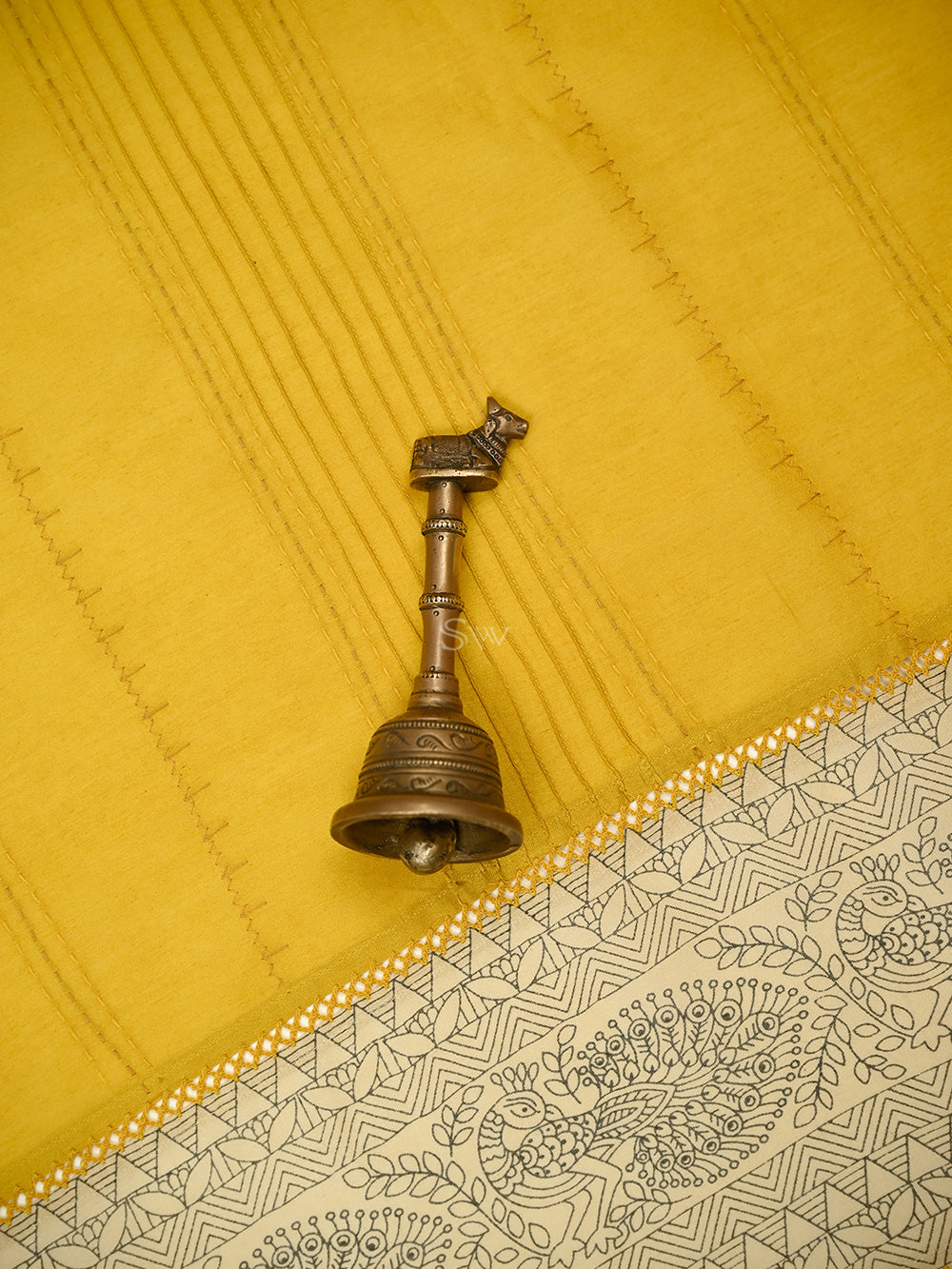Yellow Printed Chanderi Silk Handloom Banarasi Suit - Sacred Weaves