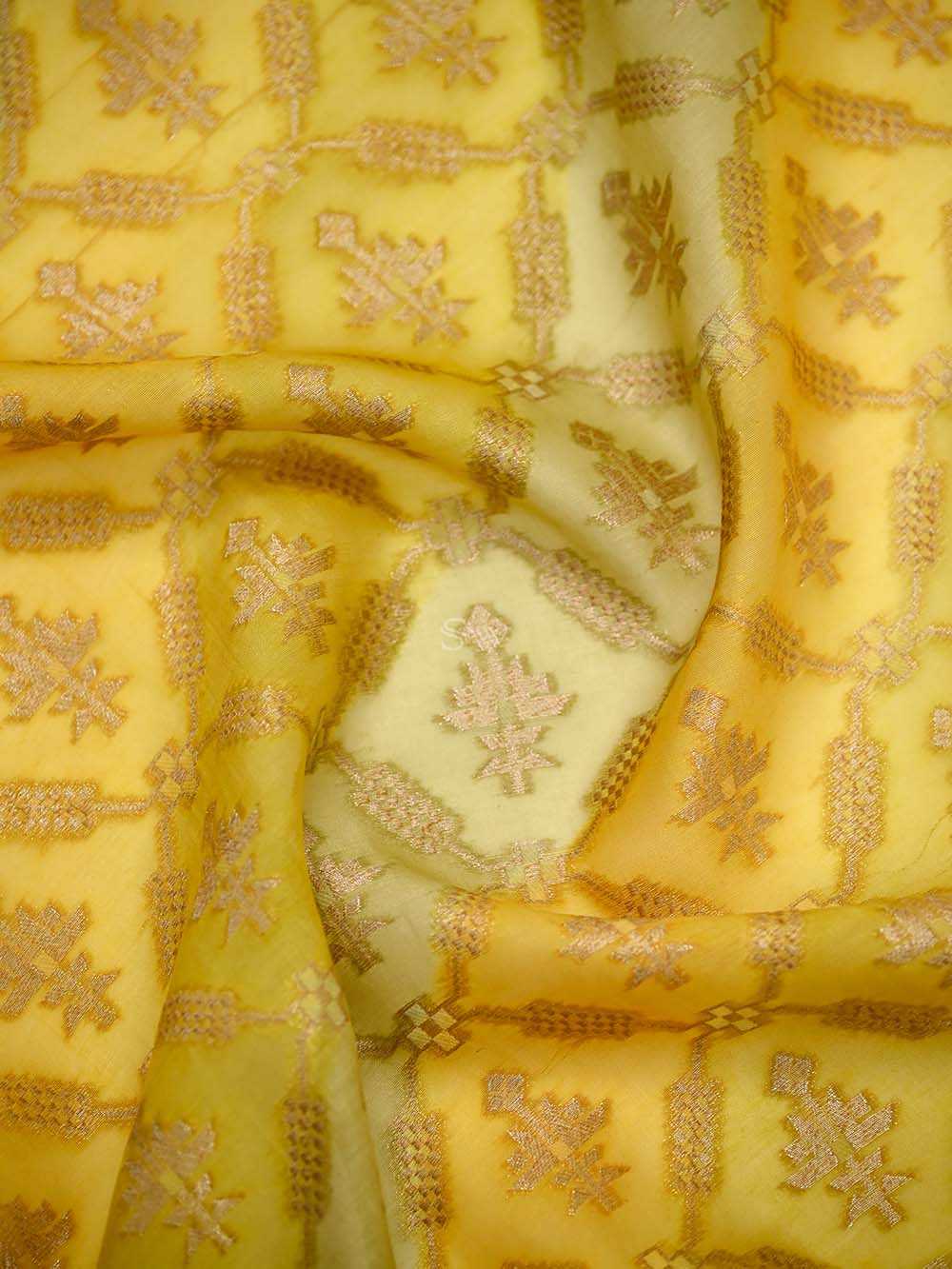 Yellow Booti Cotton Silk Handloom Banarasi Suit - Sacred Weaves