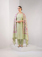 Pista Green Chanderi Silk Handloom Banarasi Suit - Sacred Weaves