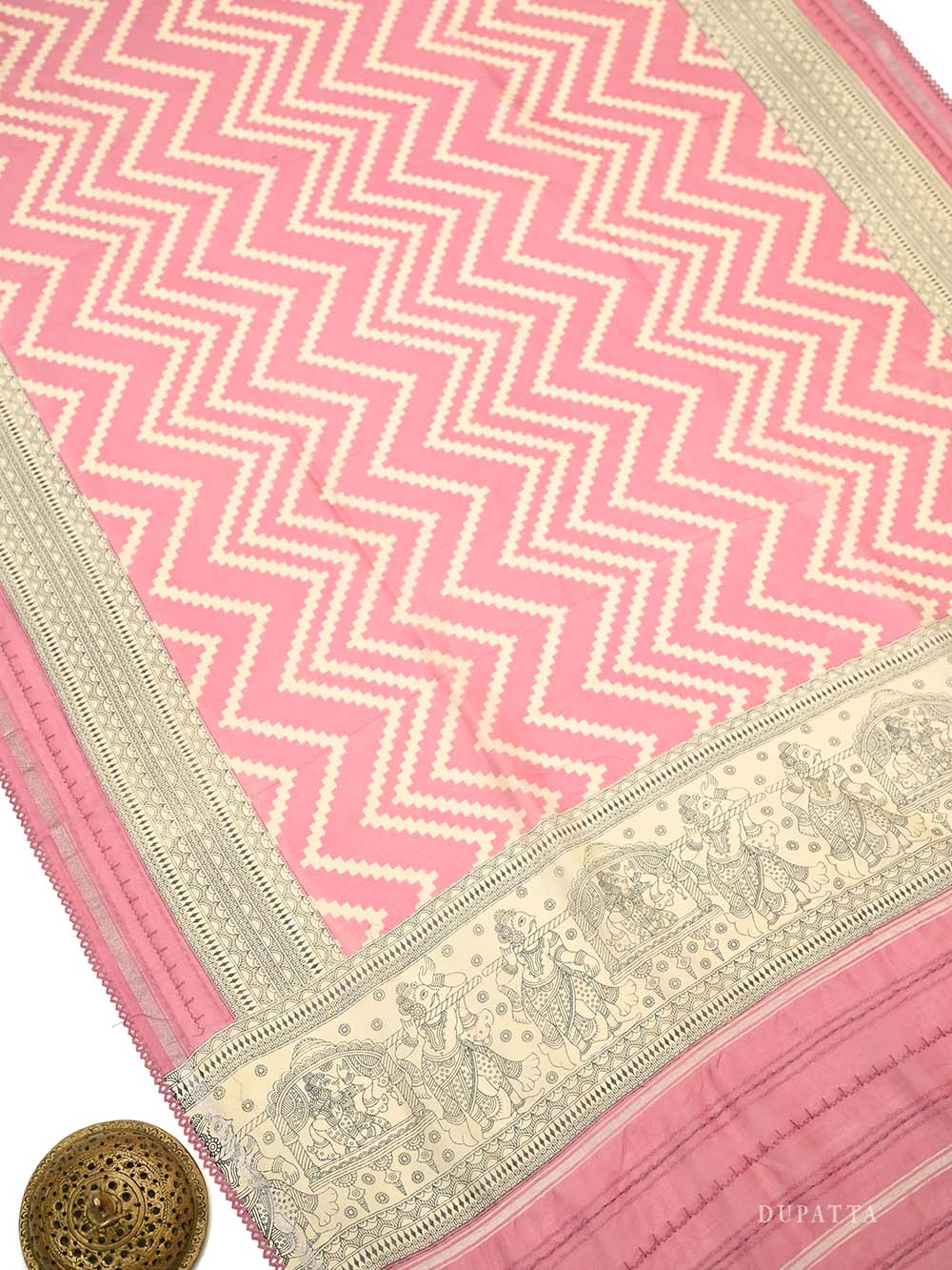 Pink Printed Chanderi Silk Handloom Banarasi Suit - Sacred Weaves