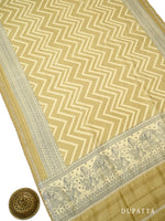 Beige Printed Chanderi Silk Handloom Banarasi Suit - Sacred Weaves