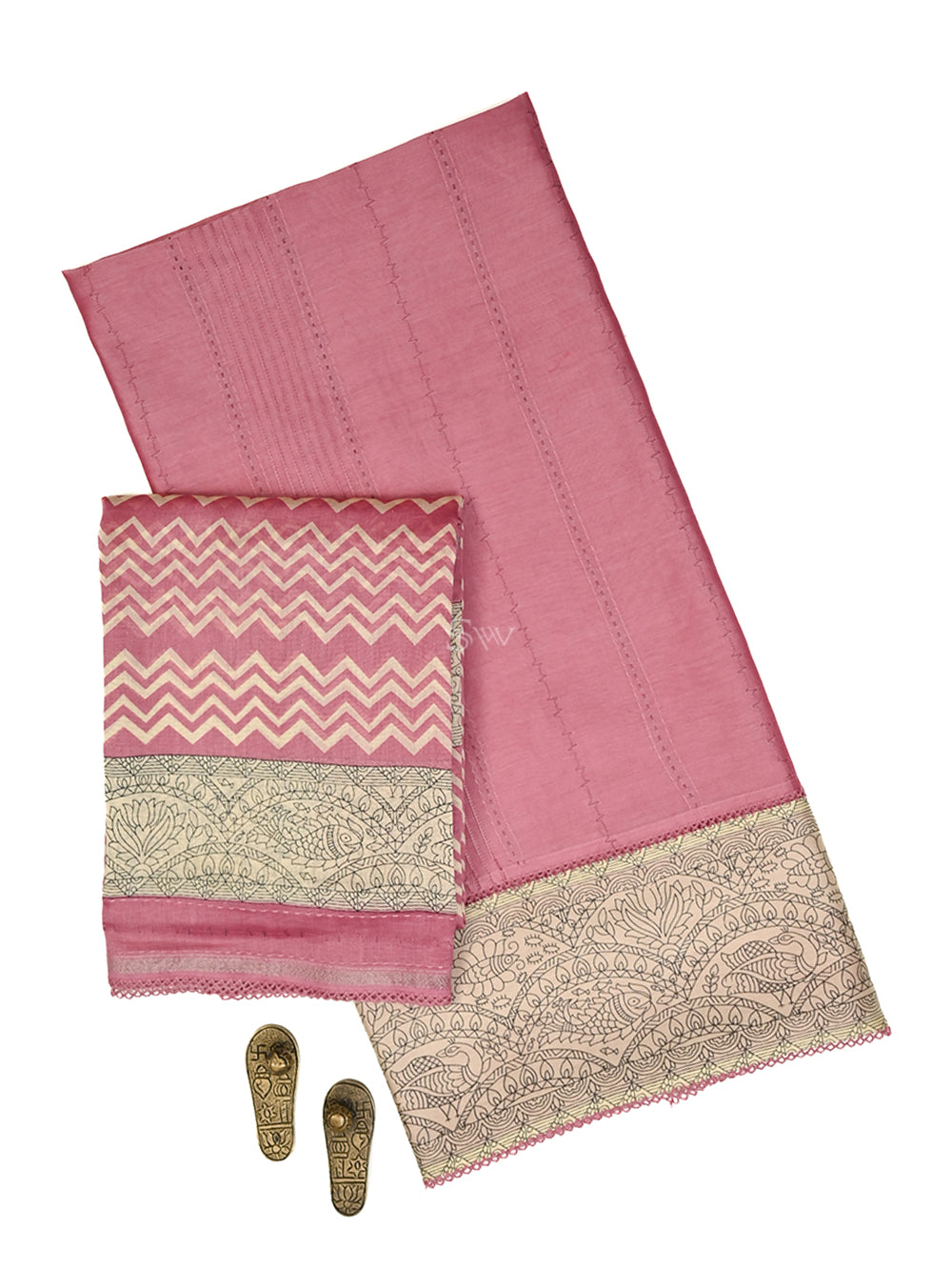 Pink Printed Chanderi Silk Handloom Banarasi Suit - Sacred Weaves