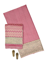 Pink Printed Chanderi Silk Handloom Banarasi Suit - Sacred Weaves