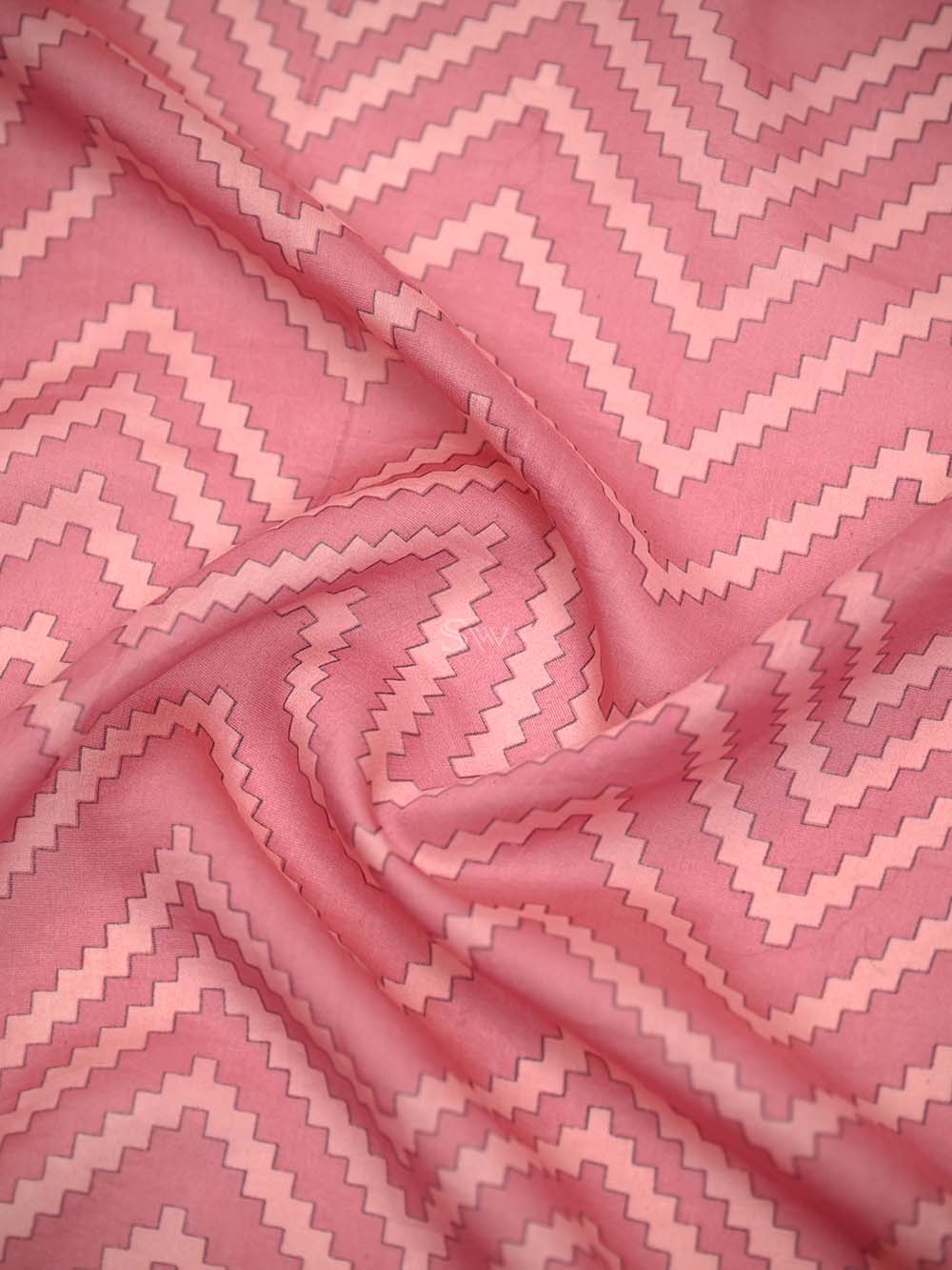 Pink Printed Chanderi Silk Handloom Banarasi Suit - Sacred Weaves