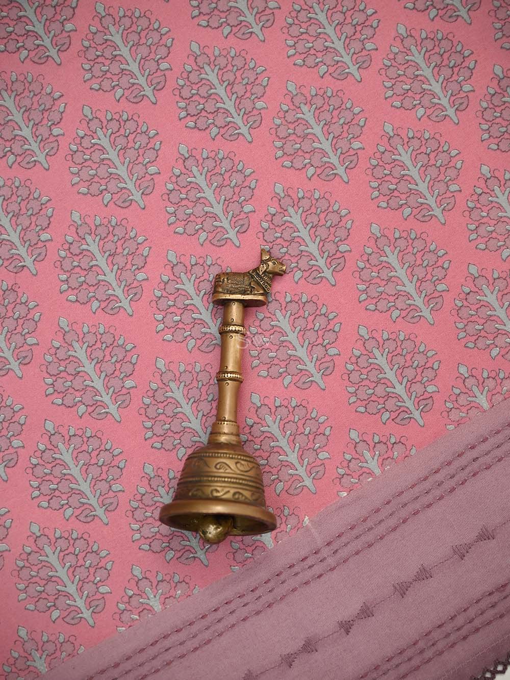 Pink Printed Chanderi Silk Handloom Banarasi Suit - Sacred Weaves