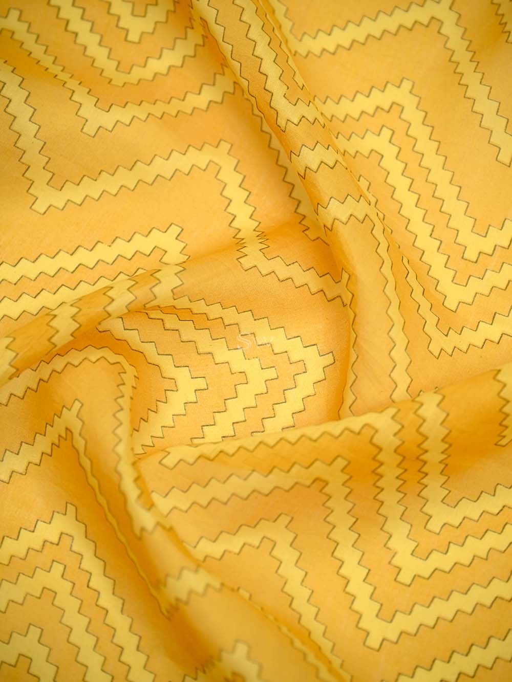 Yellow Printed Chanderi Silk Handloom Banarasi Suit - Sacred Weaves