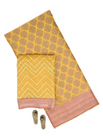 Yellow Printed Chanderi Silk Handloom Banarasi Suit - Sacred Weaves