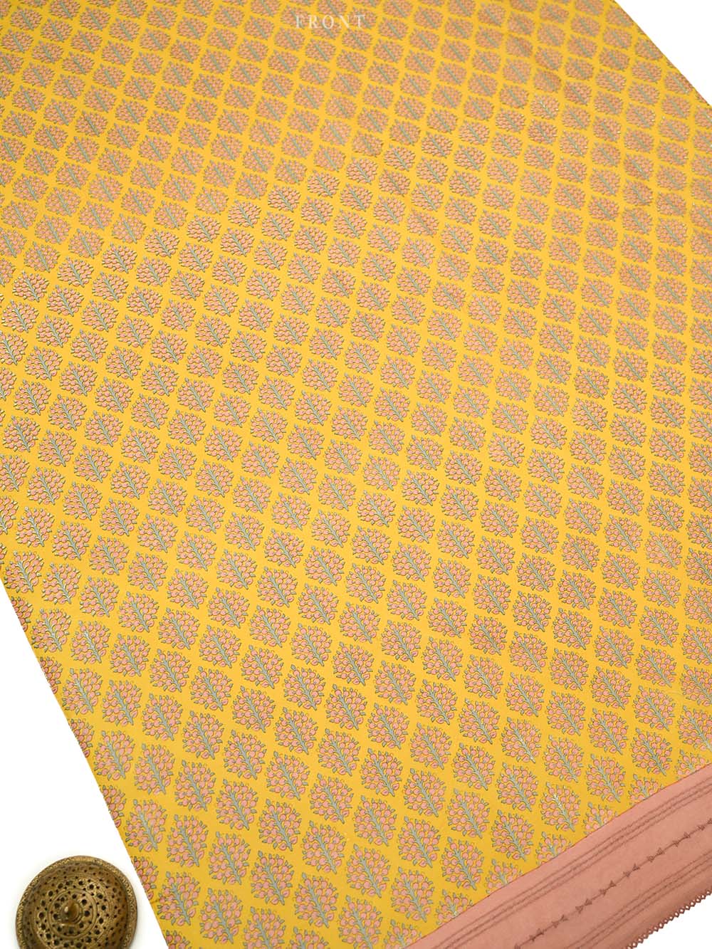 Yellow Printed Chanderi Silk Handloom Banarasi Suit - Sacred Weaves