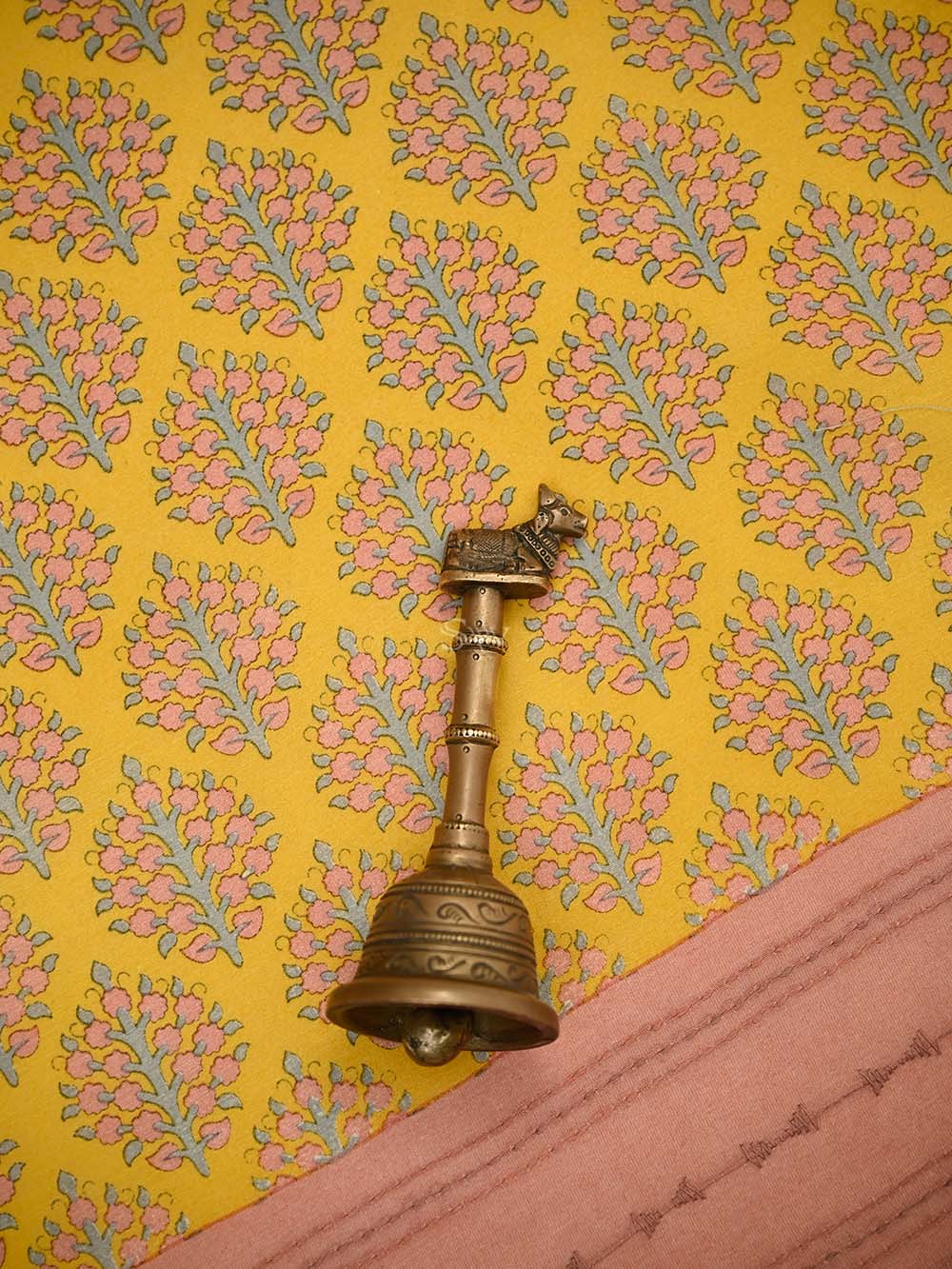 Yellow Printed Chanderi Silk Handloom Banarasi Suit - Sacred Weaves