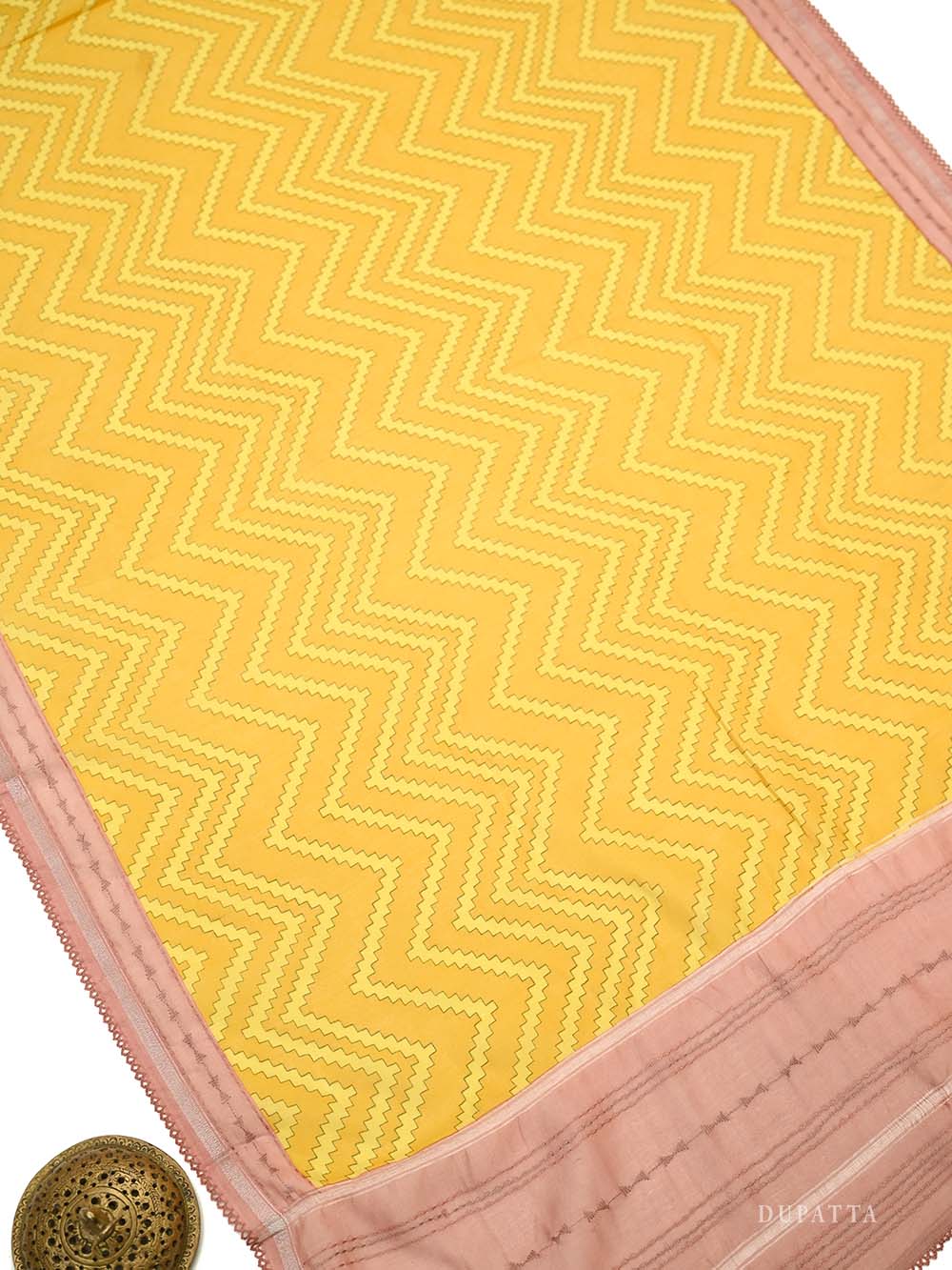 Yellow Printed Chanderi Silk Handloom Banarasi Suit - Sacred Weaves
