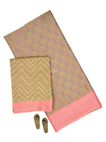 Dark Beige Printed Chanderi Silk Handloom Banarasi Suit - Sacred Weaves