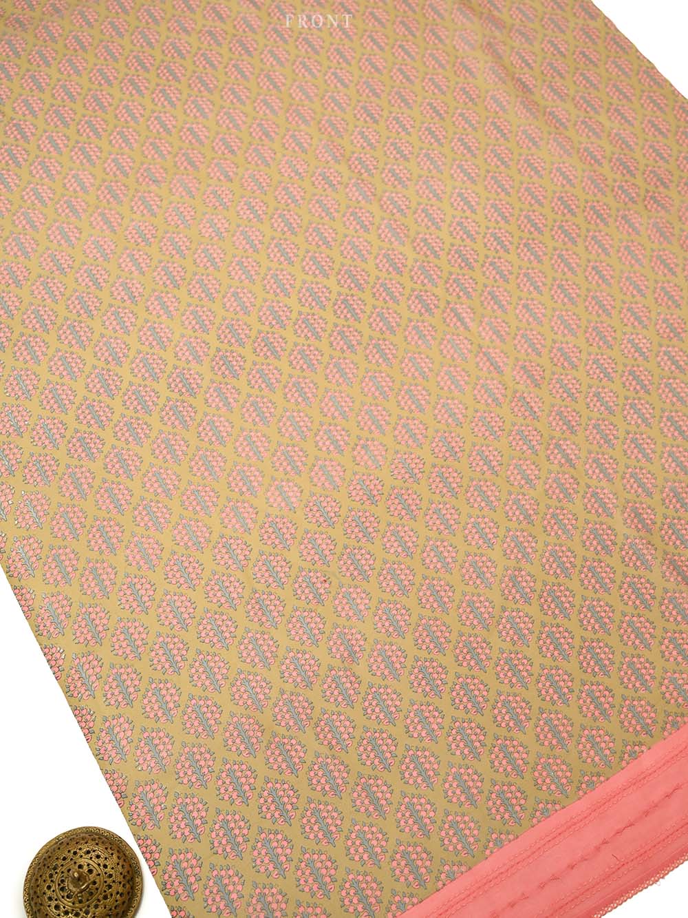 Dark Beige Printed Chanderi Silk Handloom Banarasi Suit - Sacred Weaves