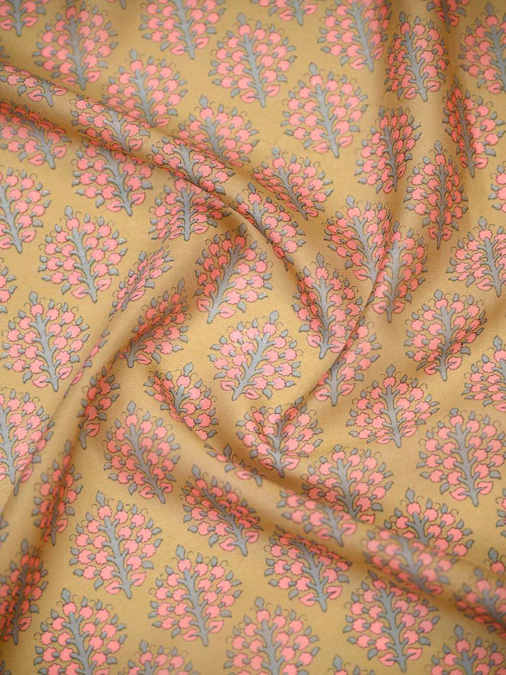 Dark Beige Printed Chanderi Silk Handloom Banarasi Suit - Sacred Weaves