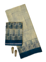 Midnight Blue Printed Cotton Silk Handloom Banarasi Suit