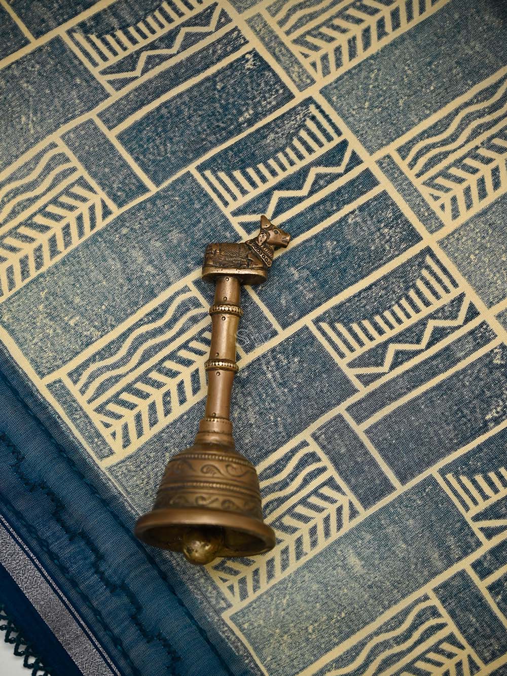 Midnight Blue Printed Cotton Silk Handloom Banarasi Suit