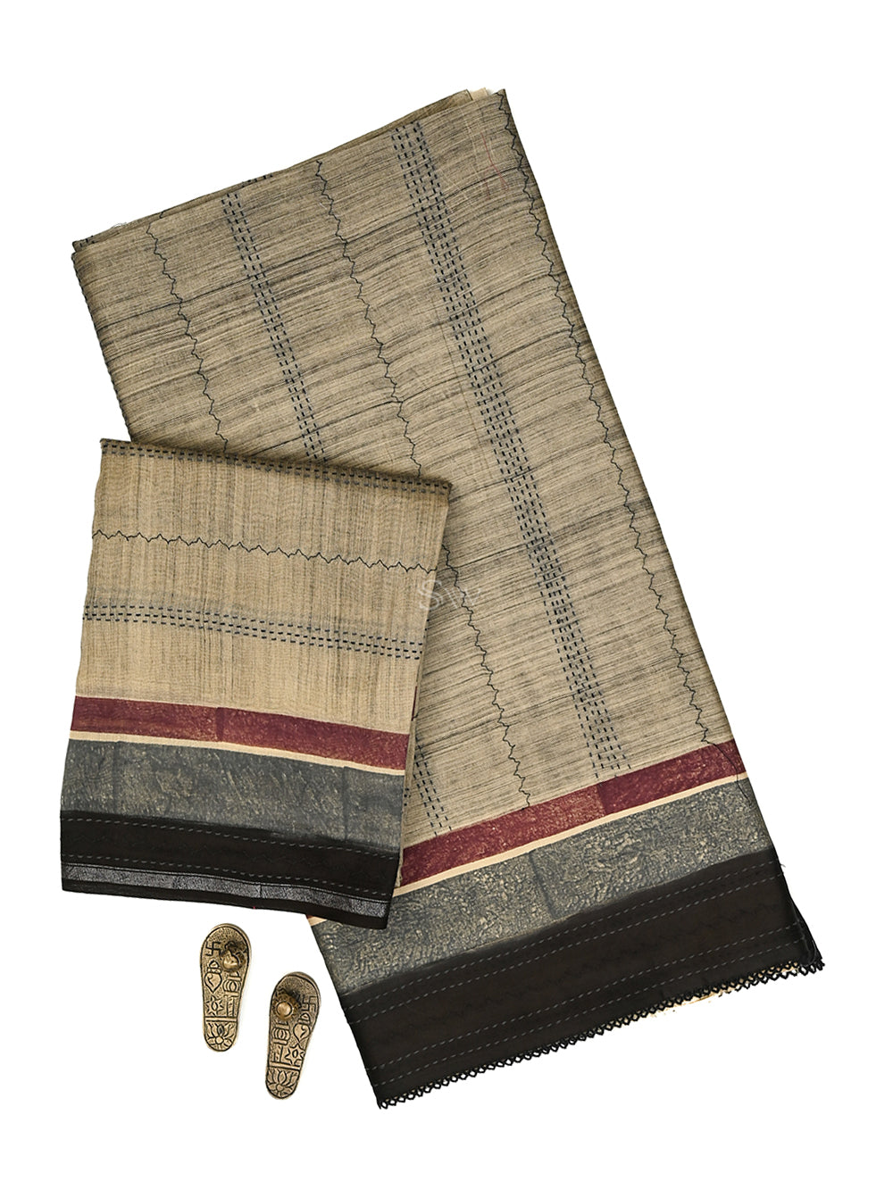 Black Printed Cotton Silk Handloom Banarasi Suit - Sacred Weaves