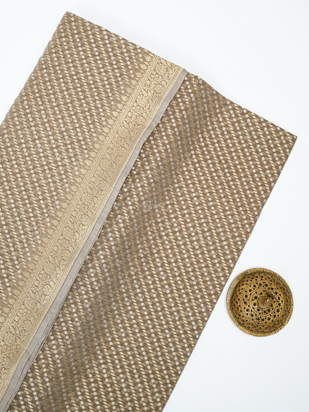 Light Brown Zari Cotton Saree - Sacred Weaves