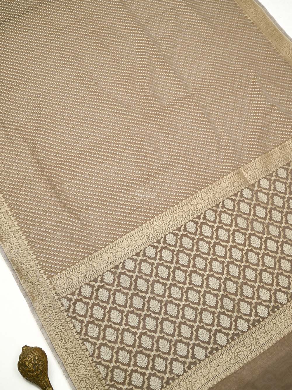Light Brown Zari Cotton Saree - Sacred Weaves