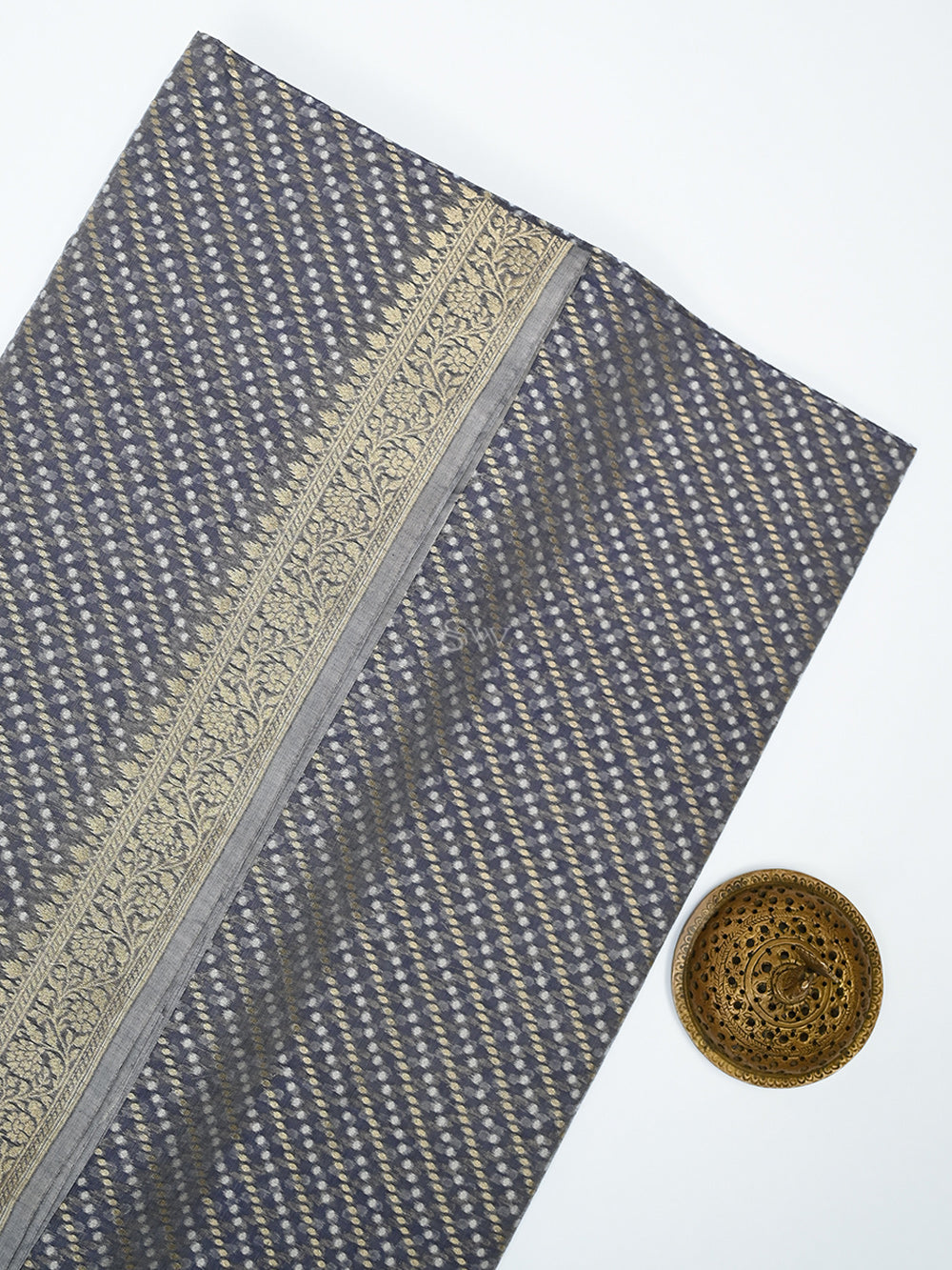 Blue Grey Zari Cotton Saree - Sacred Weaves