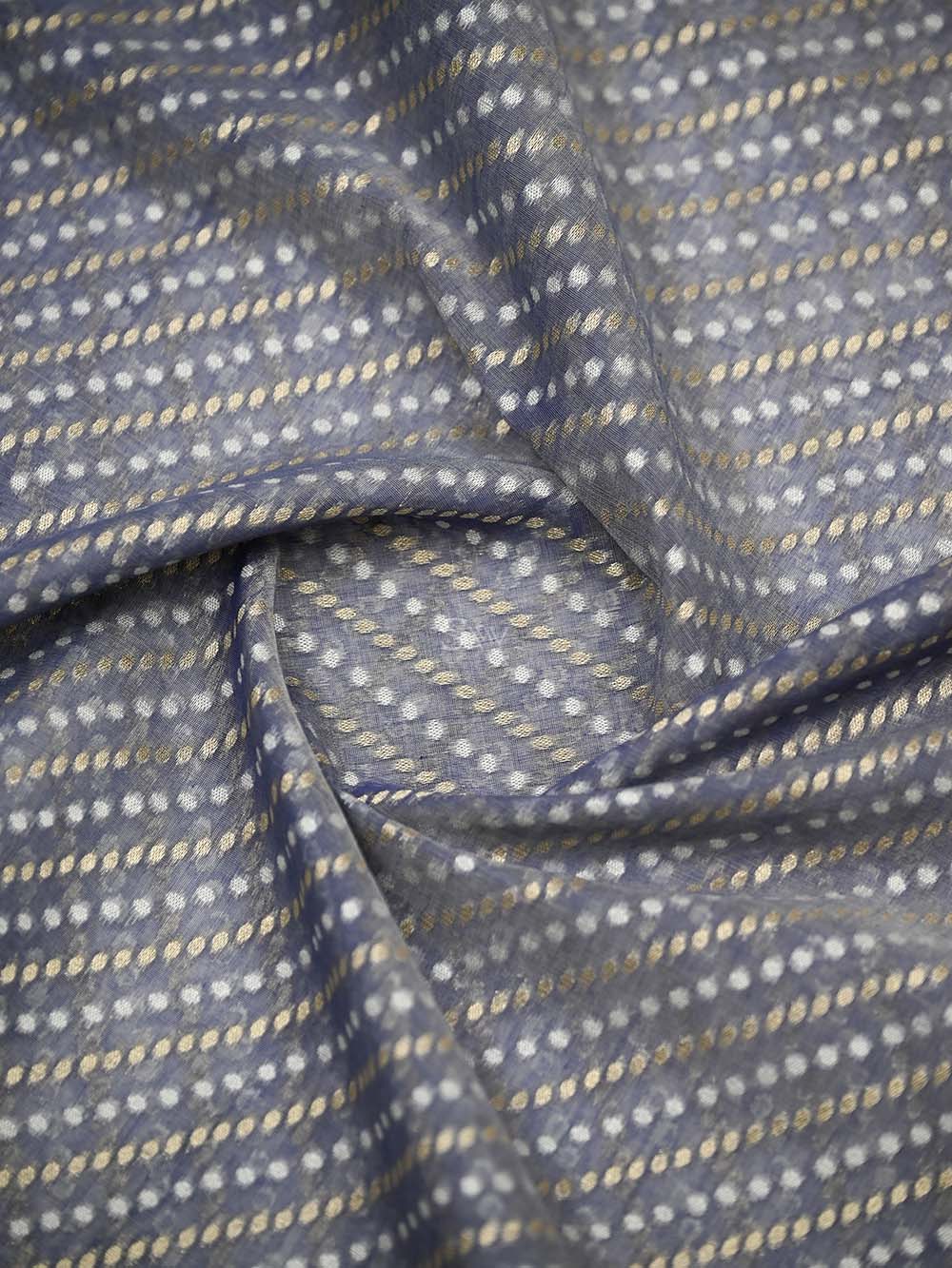 Blue Grey Zari Cotton Saree - Sacred Weaves