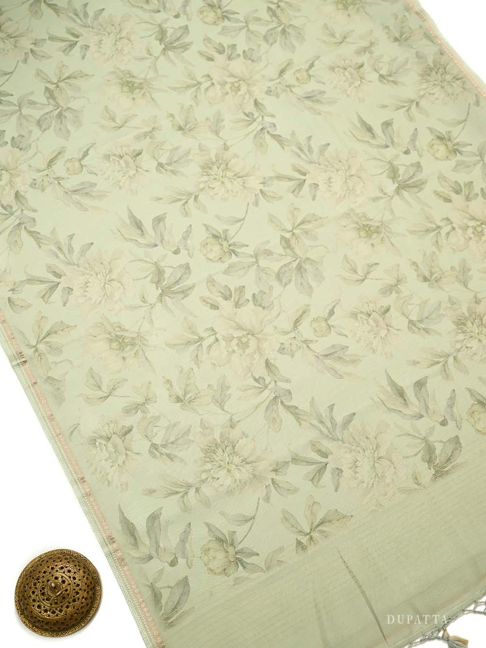 Mint Green Booti Cotton Silk Handloom Banarasi Suit - Sacred Weaves