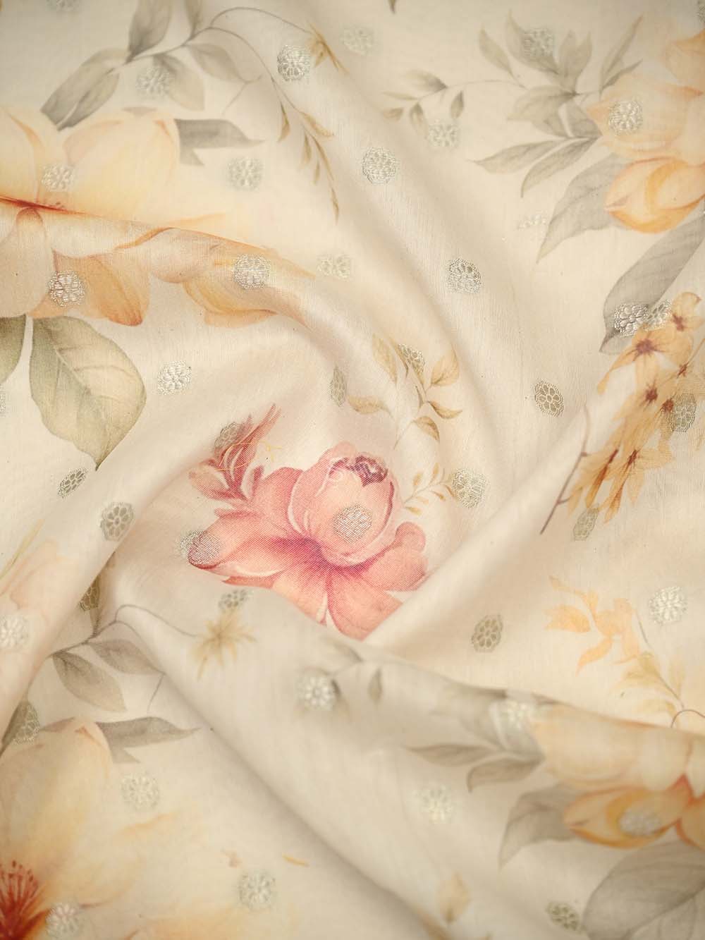 Cream Cotton Silk Handloom Banarasi Suit
