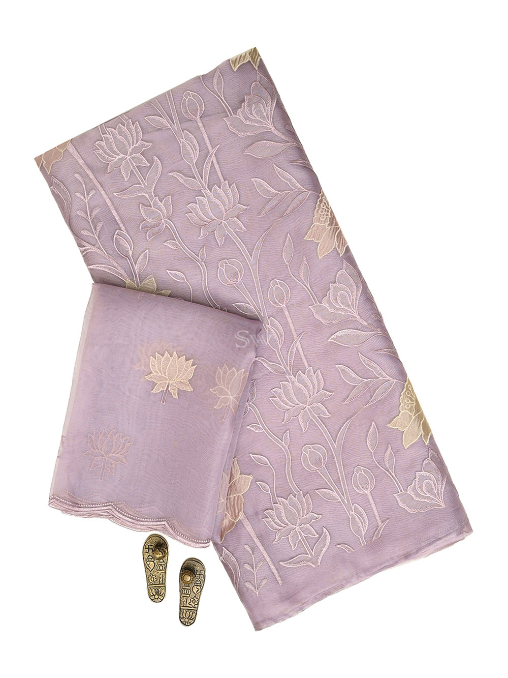 Pastel Purple Embroidered Organza Handloom Banarasi Suit - Sacred Weaves