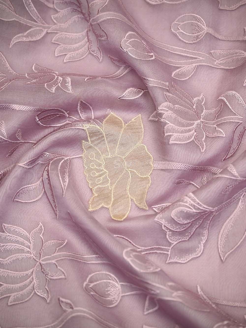 Pastel Purple Embroidered Organza Handloom Banarasi Suit