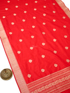 Red Booti Katan Silk Handloom Banarasi Dupatta - Sacred Weaves