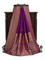 Purple Plain Crepe Silk Handloom Banarasi Saree - Sacred Weaves