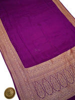 Purple Plain Crepe Silk Handloom Banarasi Saree - Sacred Weaves