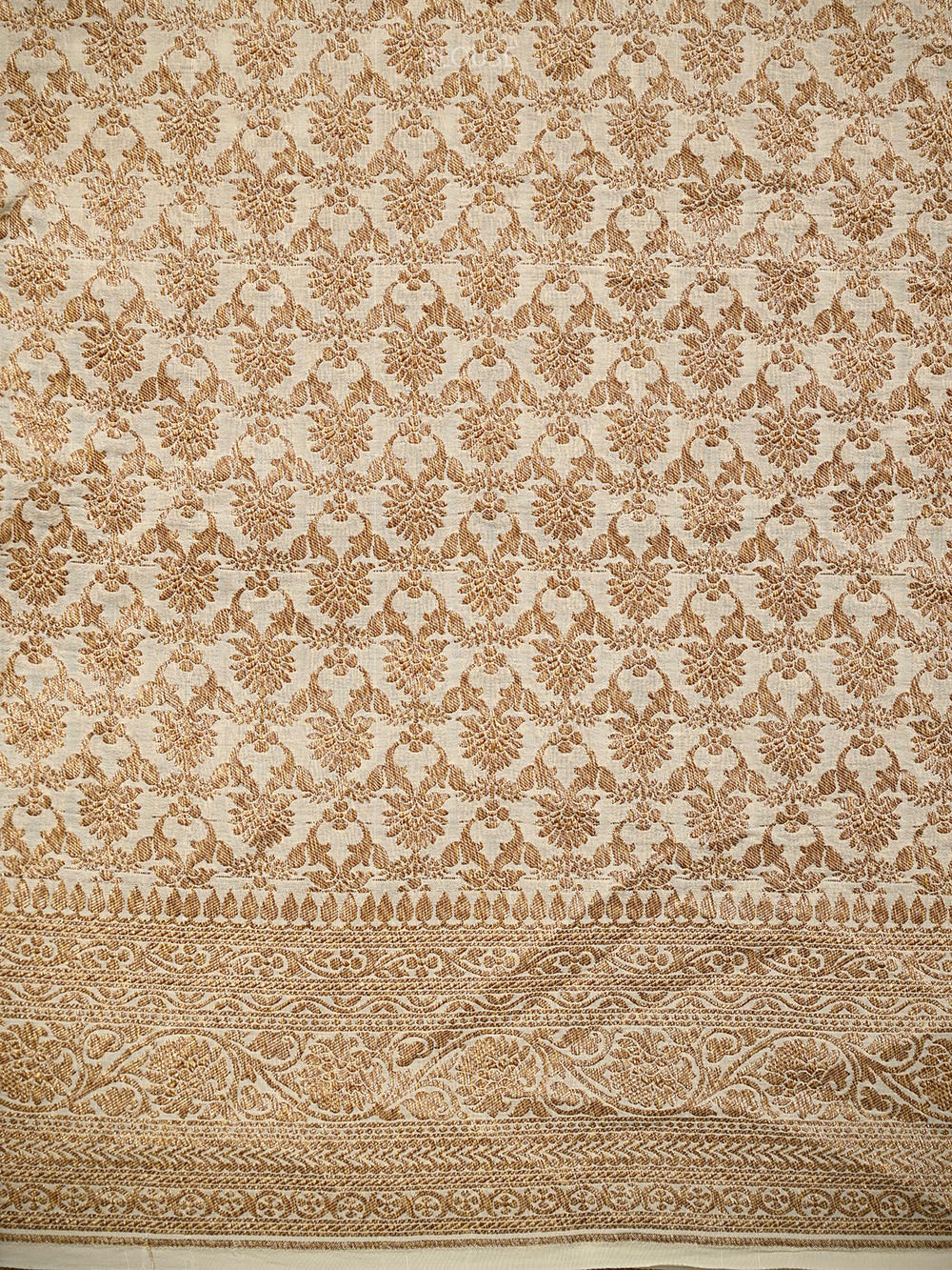 Off White Plain Crepe Silk Handloom Banarasi Saree - Sacred Weaves