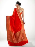 Orange Plain Crepe Silk Handloom Banarasi Saree - Sacred Weaves