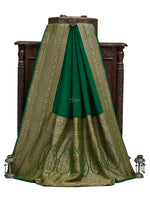 Bottle Green Plain Crepe Silk Handloom Banarasi Saree - Sacred Weaves